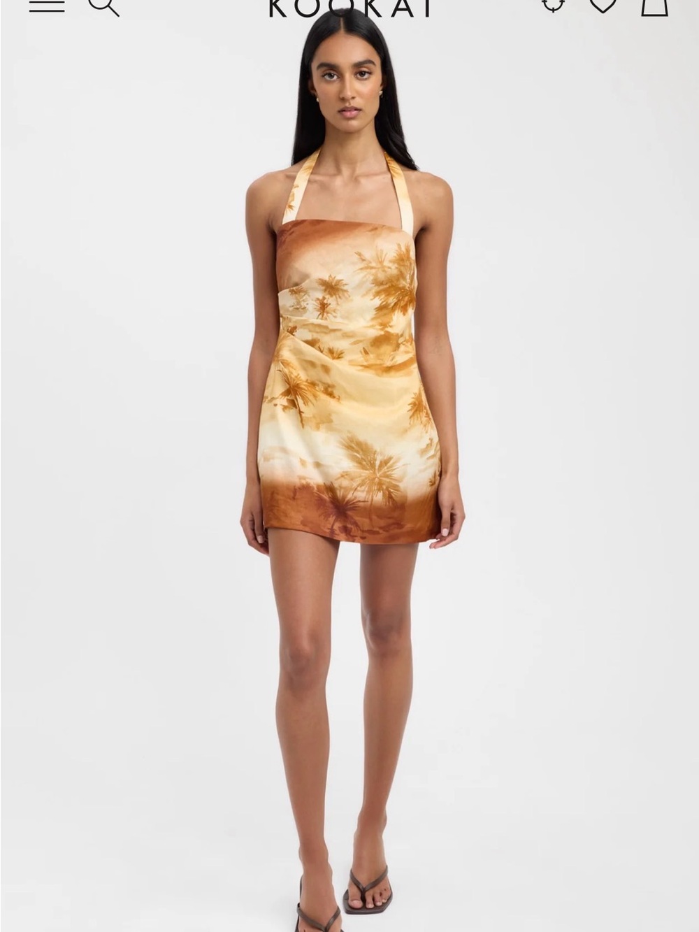Kookai Brown and Tan Ombre Palm-Print Halter Mini Dress